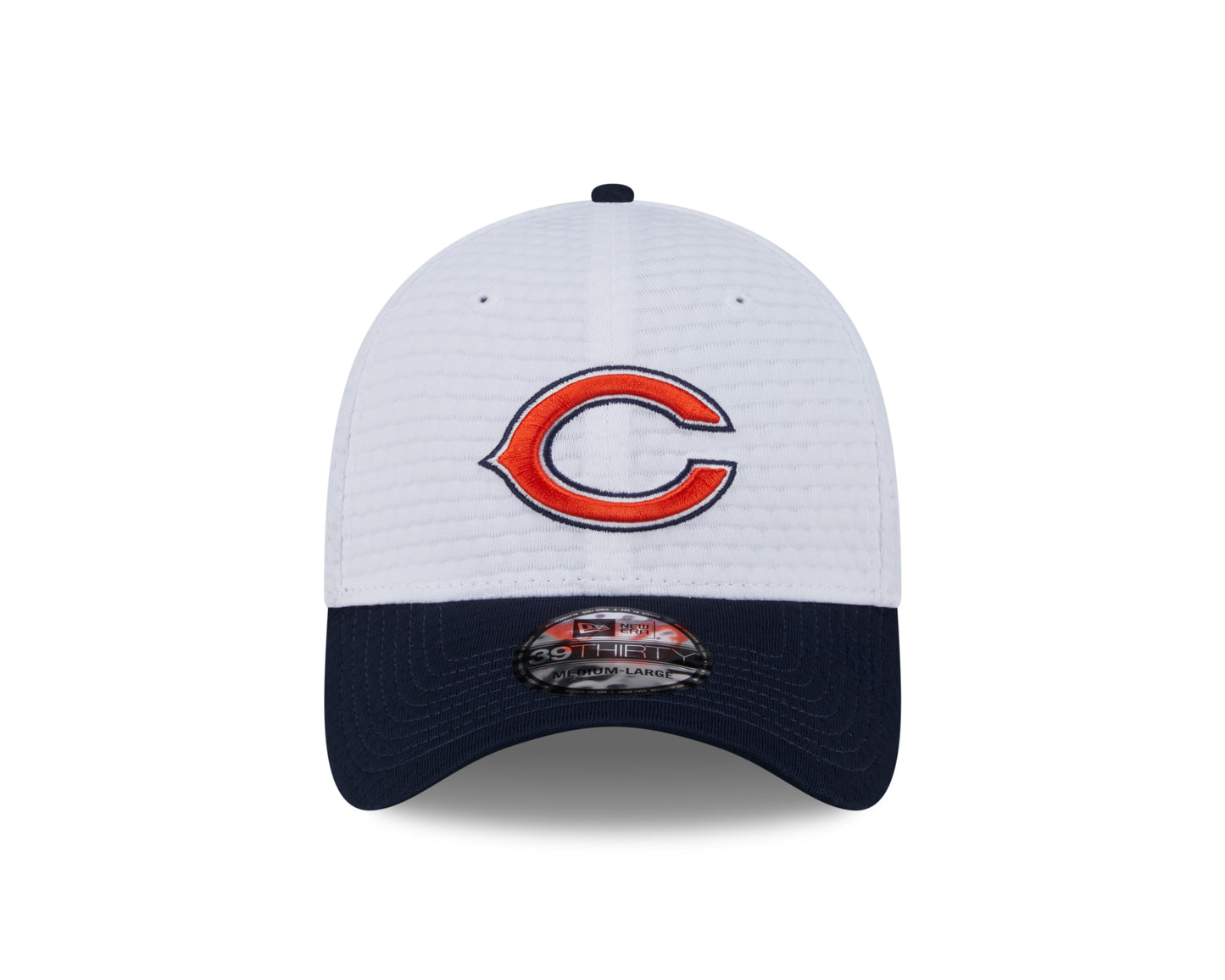 Chicago Bears New Era 2024 NFL Training Camp White/Navy Secondary Logo 39THIRTY Flex Hat