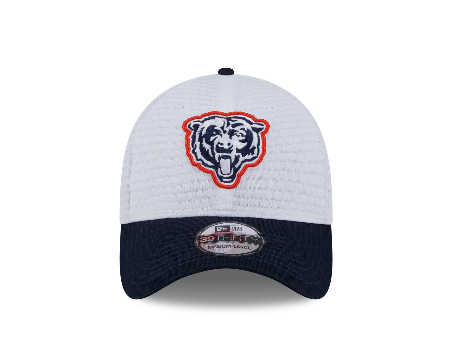 Chicago Bears New Era 2024 NFL Training Camp Primary Logo White/Navy 39THIRTY Flex Hat
