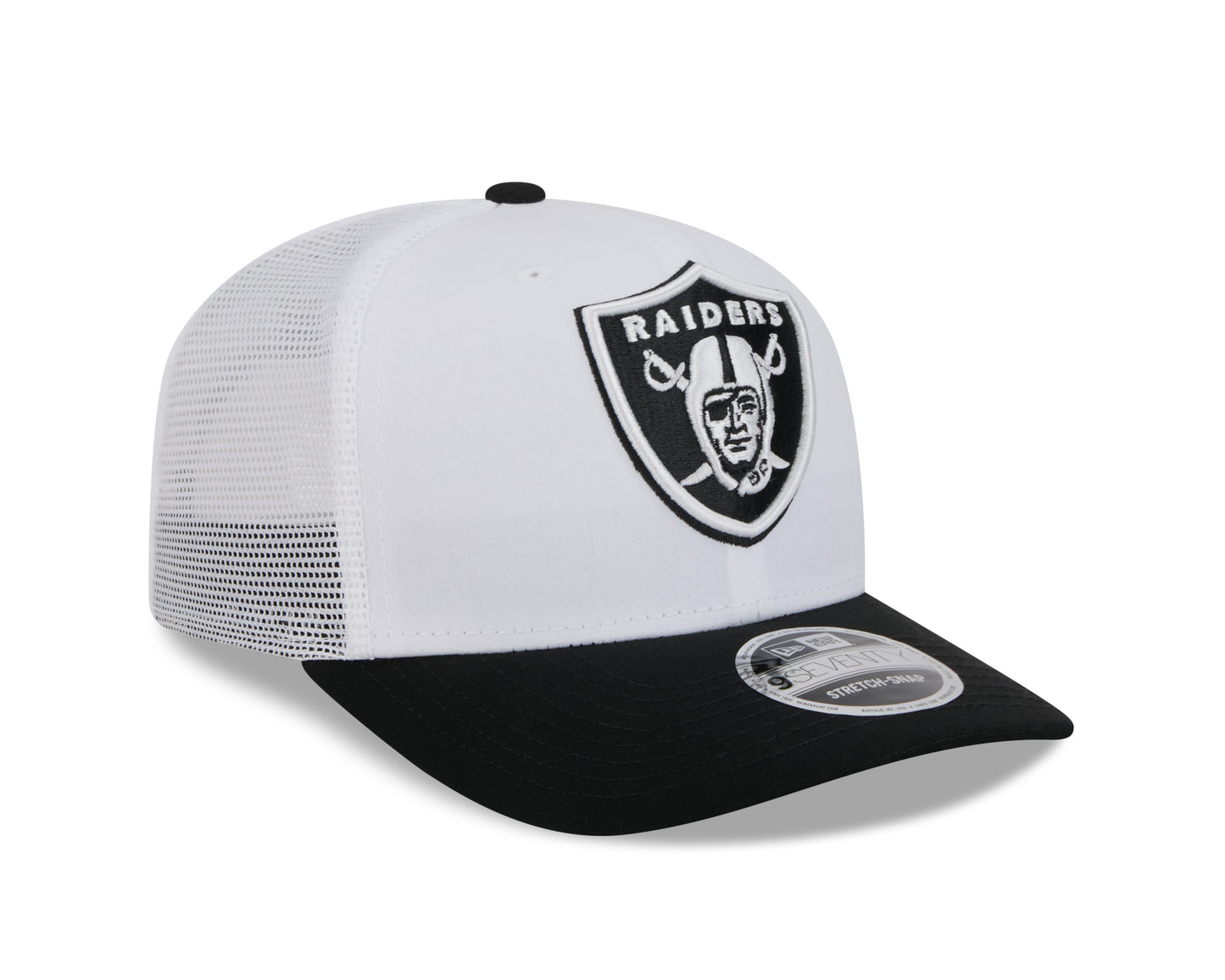 Men's Las Vegas Raiders New Era White/Black 2024 NFL Training Camp 9SEVENTY Trucker Hat