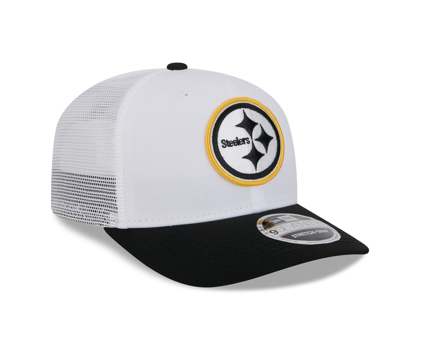 Men's Pittsburgh Steelers New Era White/Black 2024 NFL Training Camp 9SEVENTY Trucker Hat