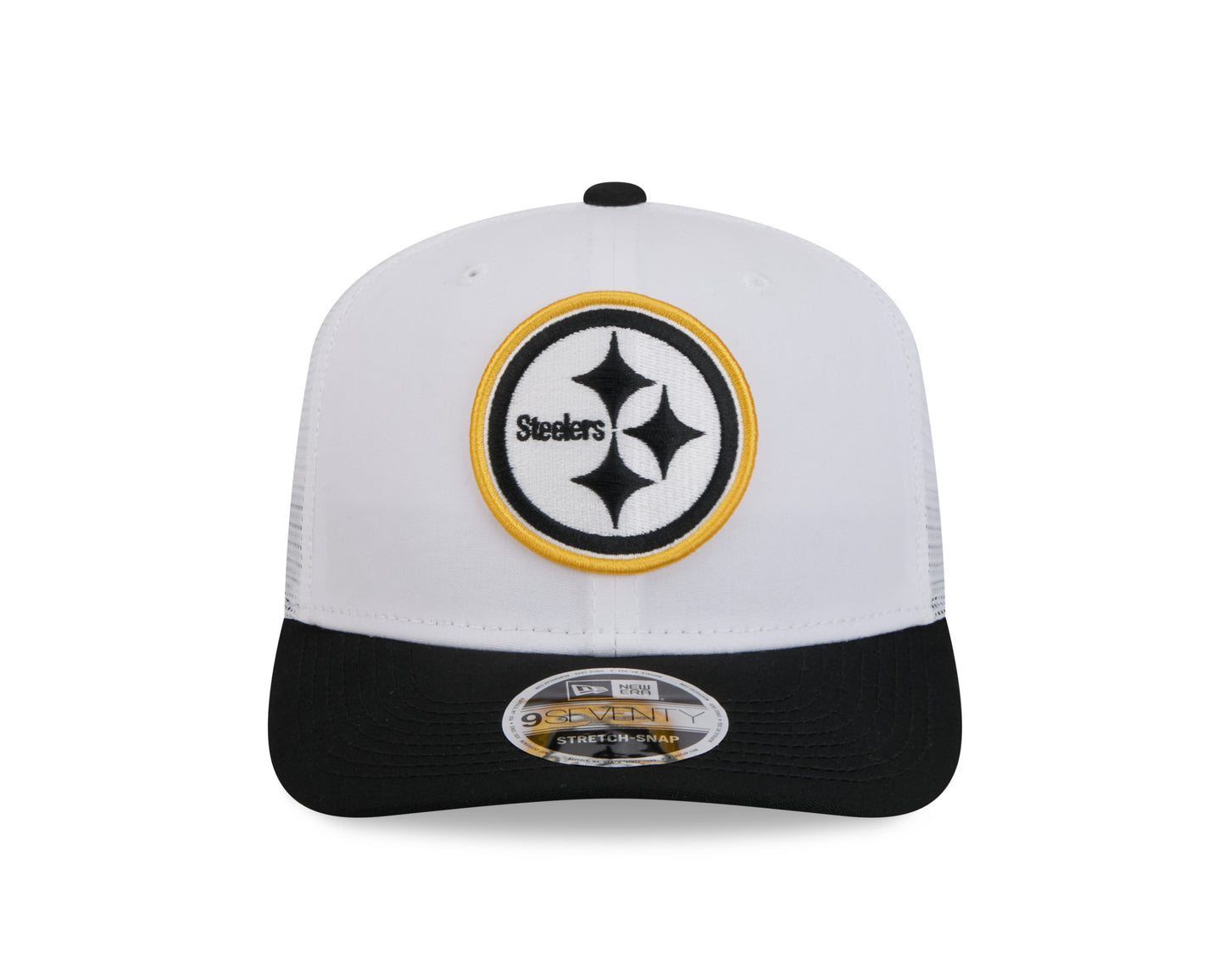 Men's Pittsburgh Steelers New Era White/Black 2024 NFL Training Camp 9SEVENTY Trucker Hat