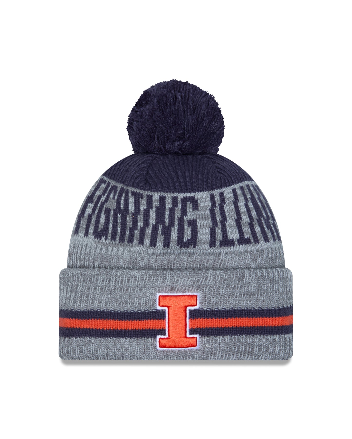 Men's Illinois Fighting Illini New Era Gray/Navy Runner Cuffed Pom Knit Hat