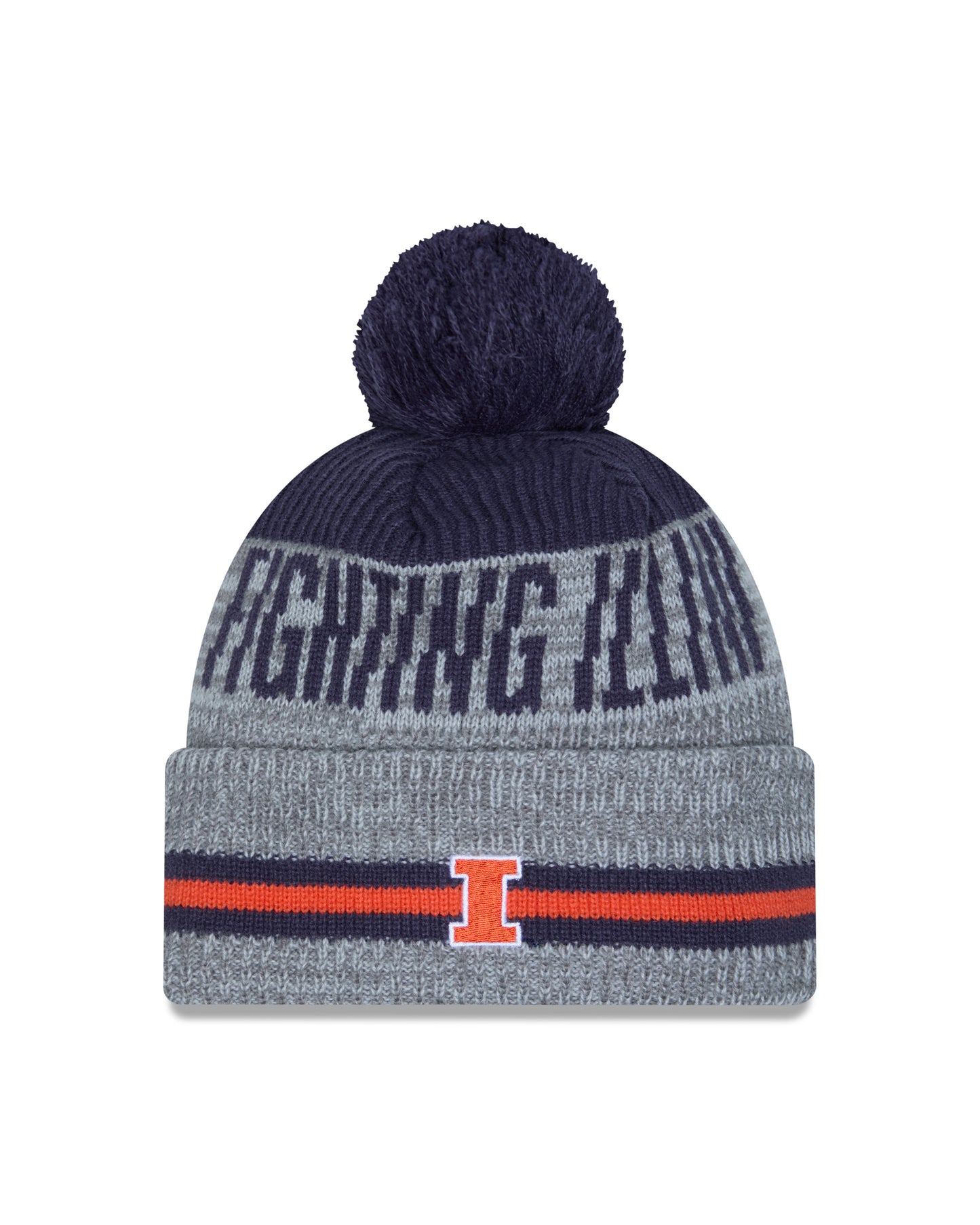 Men's Illinois Fighting Illini New Era Gray/Navy Runner Cuffed Pom Knit Hat