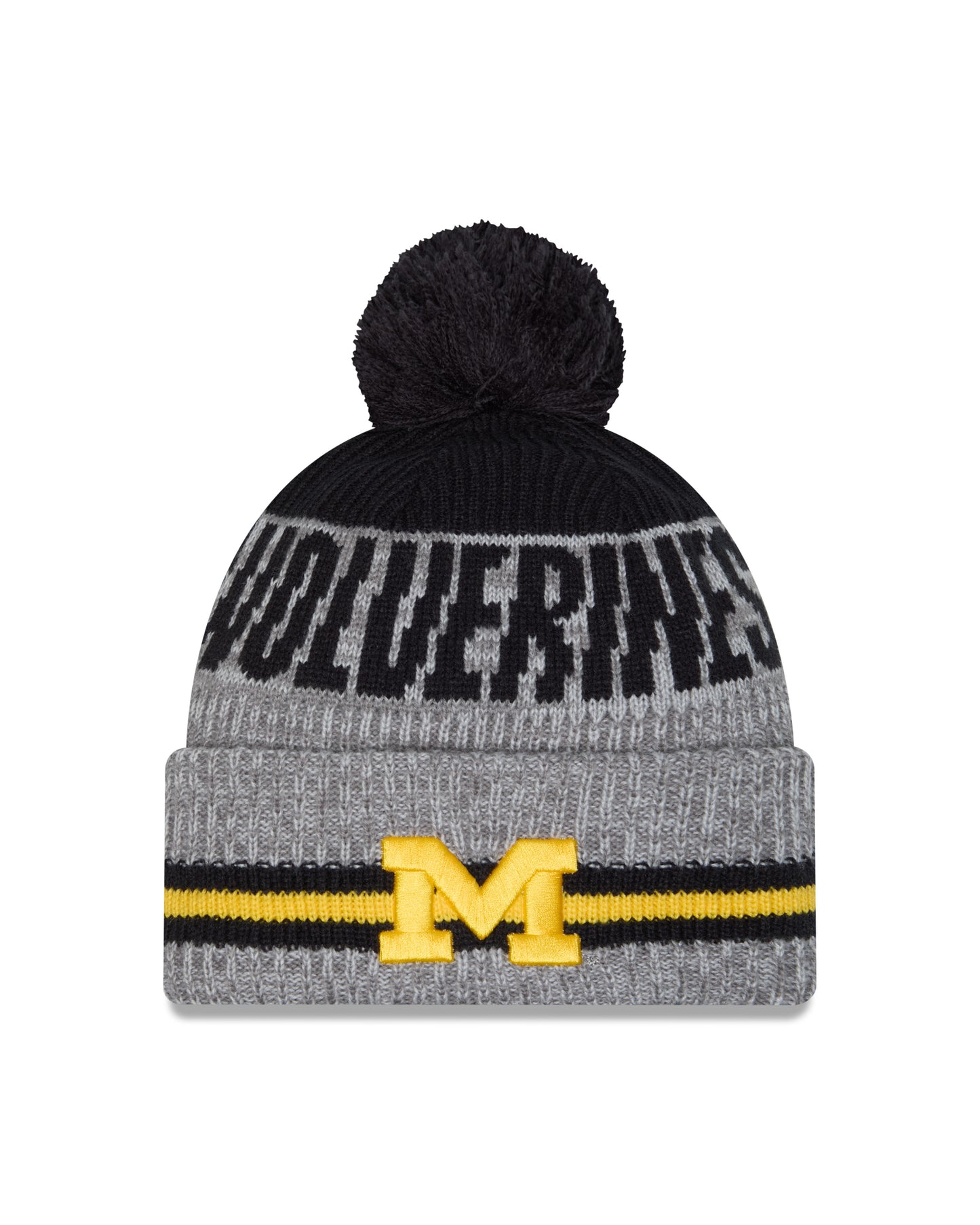 Men's Michigan Wolverines New Era Gray/Blue Runner Cuffed Pom Knit Hat