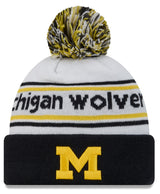 Men's Michigan Wolverines New Era White/Blue Banded Cuffed Pom Knit Hat - Pro Jersey Sports