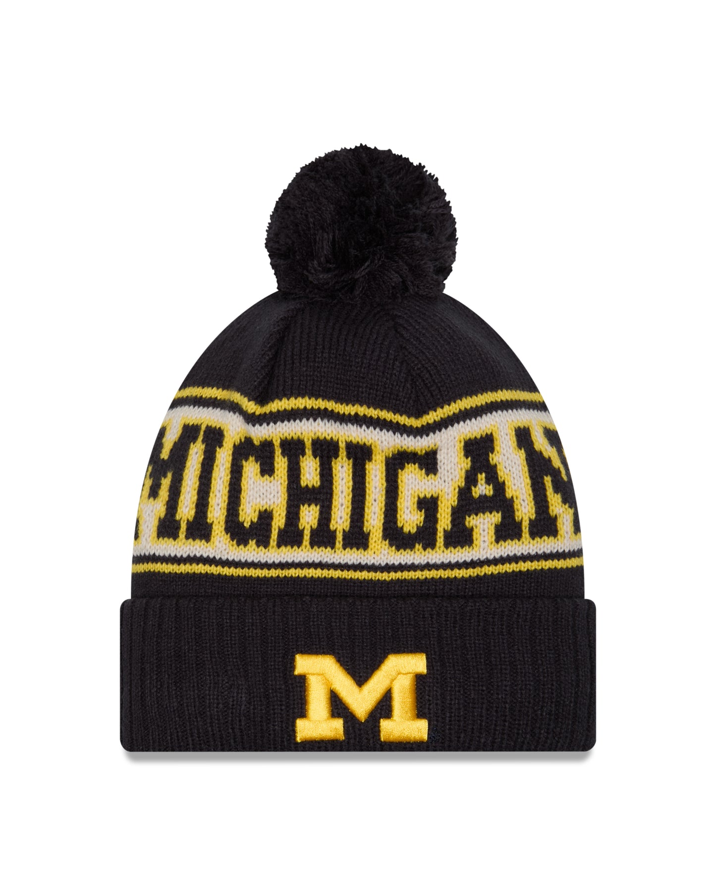 Men's Michigan Wolverines New Era Blue Retro Cuffed Pom Knit Hat