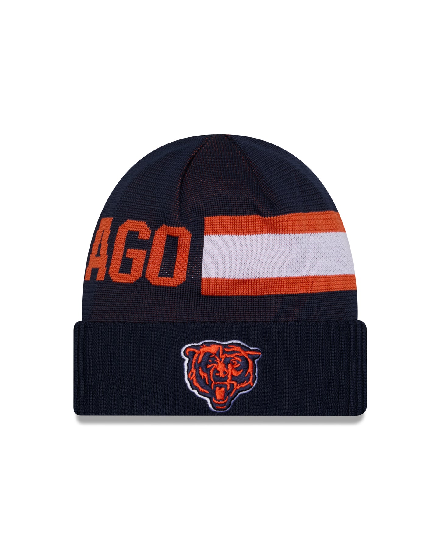 Chicago Bears New Era 2024 NFL Primary Logo Sideline Navy Tech Knit Hat