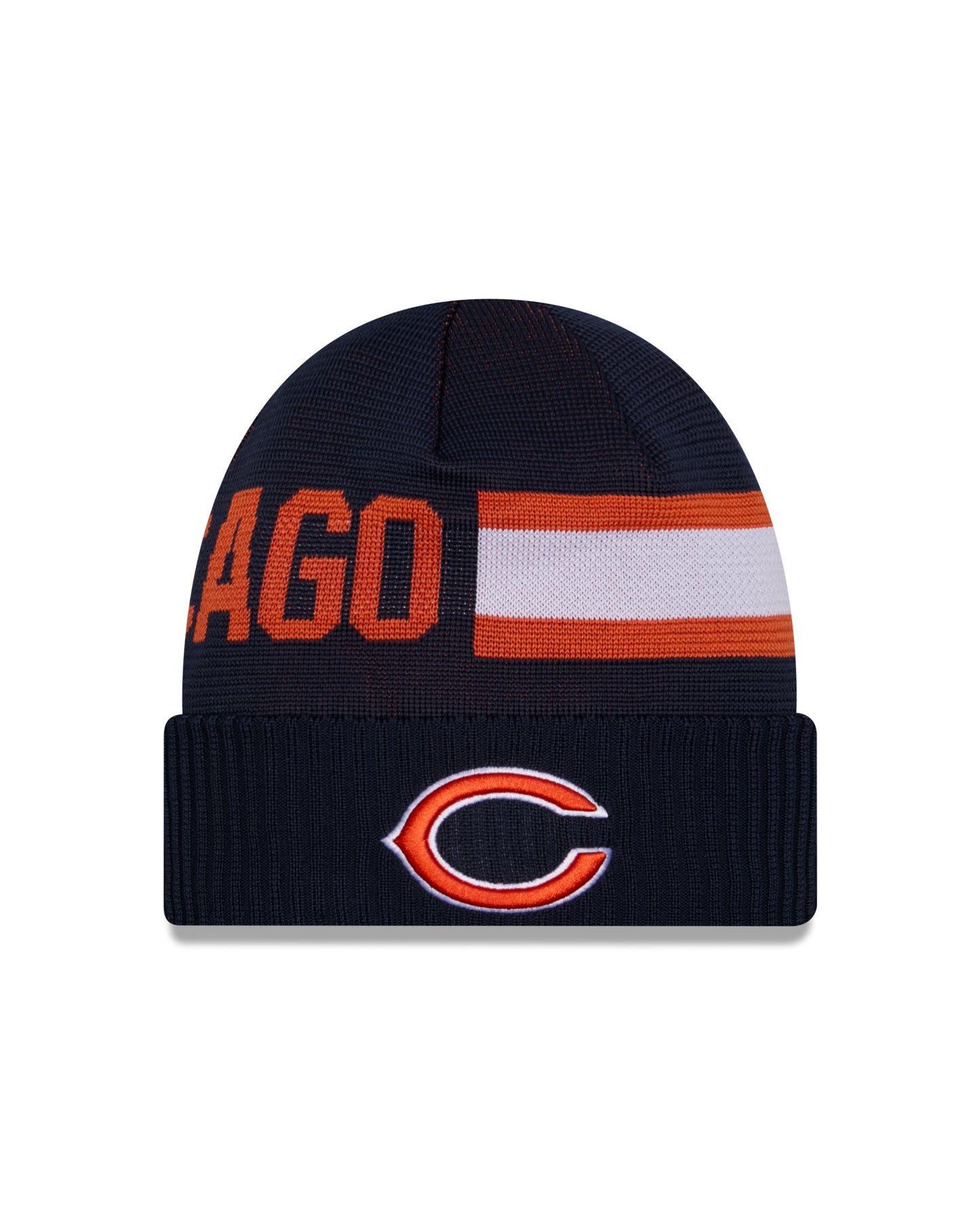 Chicago Bears New Era 2024 NFL Secondary Logo Sideline Navy Tech Knit Hat