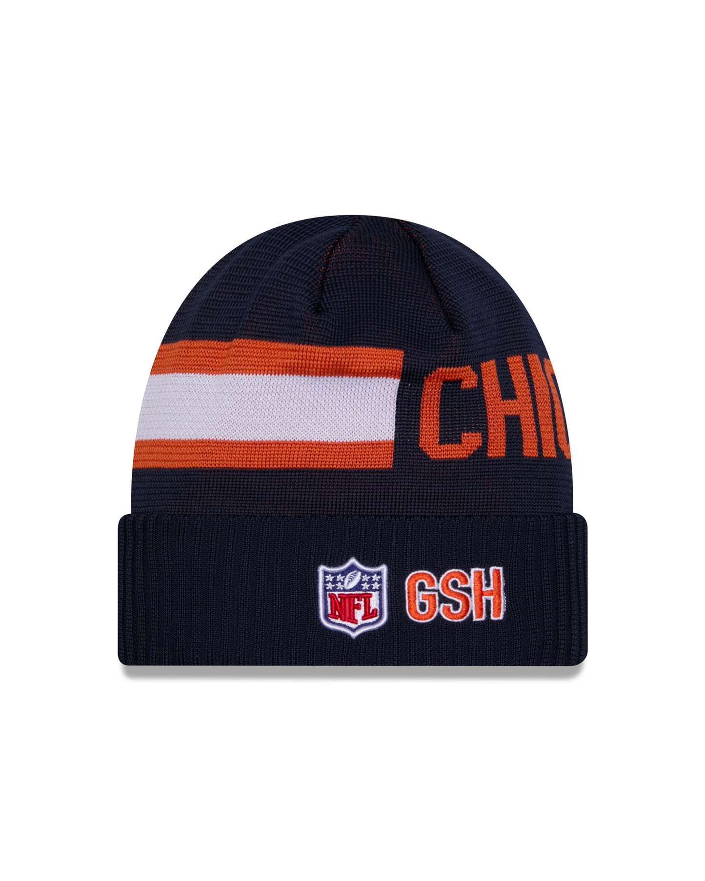 Chicago Bears New Era 2024 NFL Secondary Logo Sideline Navy Tech Knit Hat