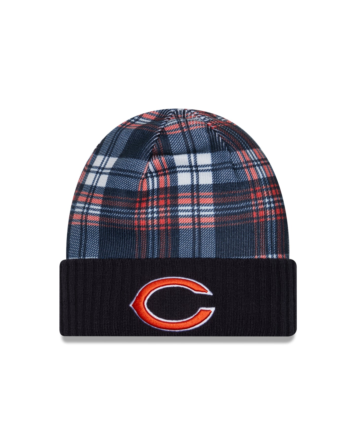 Men's Chicago Bears New Era Plaid/Navy 2024 Sideline Statement Alternate Logo Cuffed Knit Hat