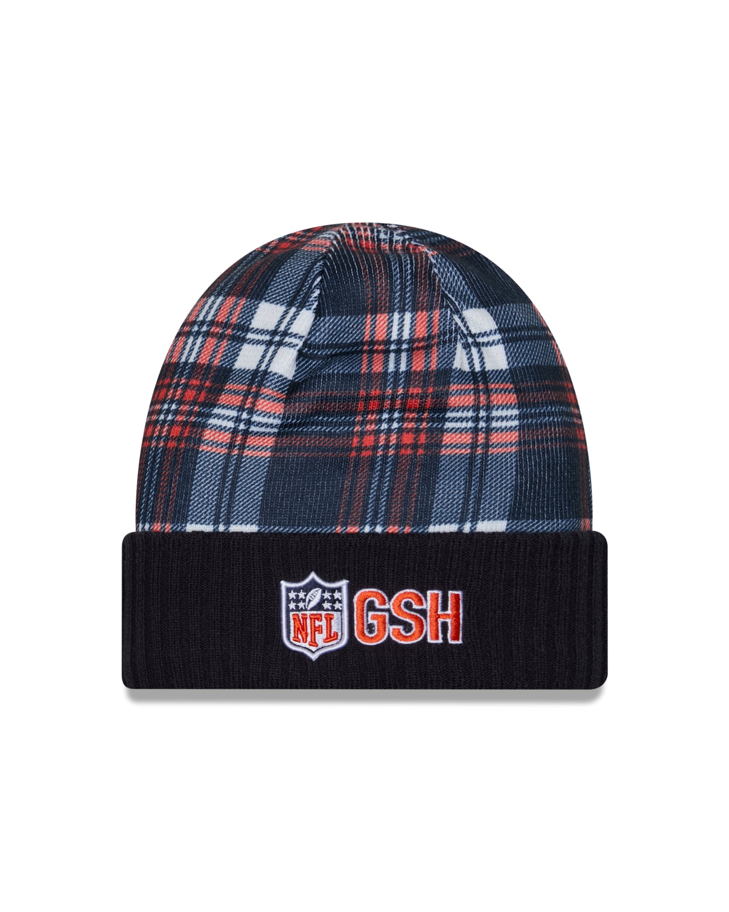 Men's Chicago Bears New Era Plaid/Navy 2024 Sideline Statement Alternate Logo Cuffed Knit Hat