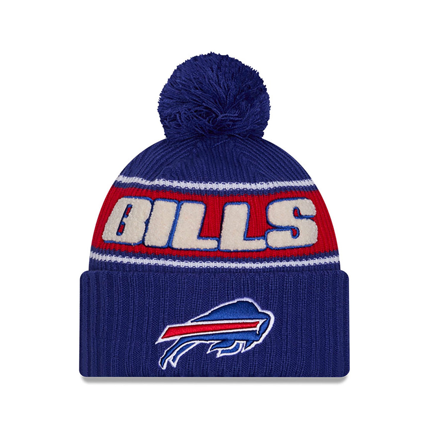 Buffalo Bills New Era 2024 NFL Sideline Blue Cuffed Pom Knit Hat