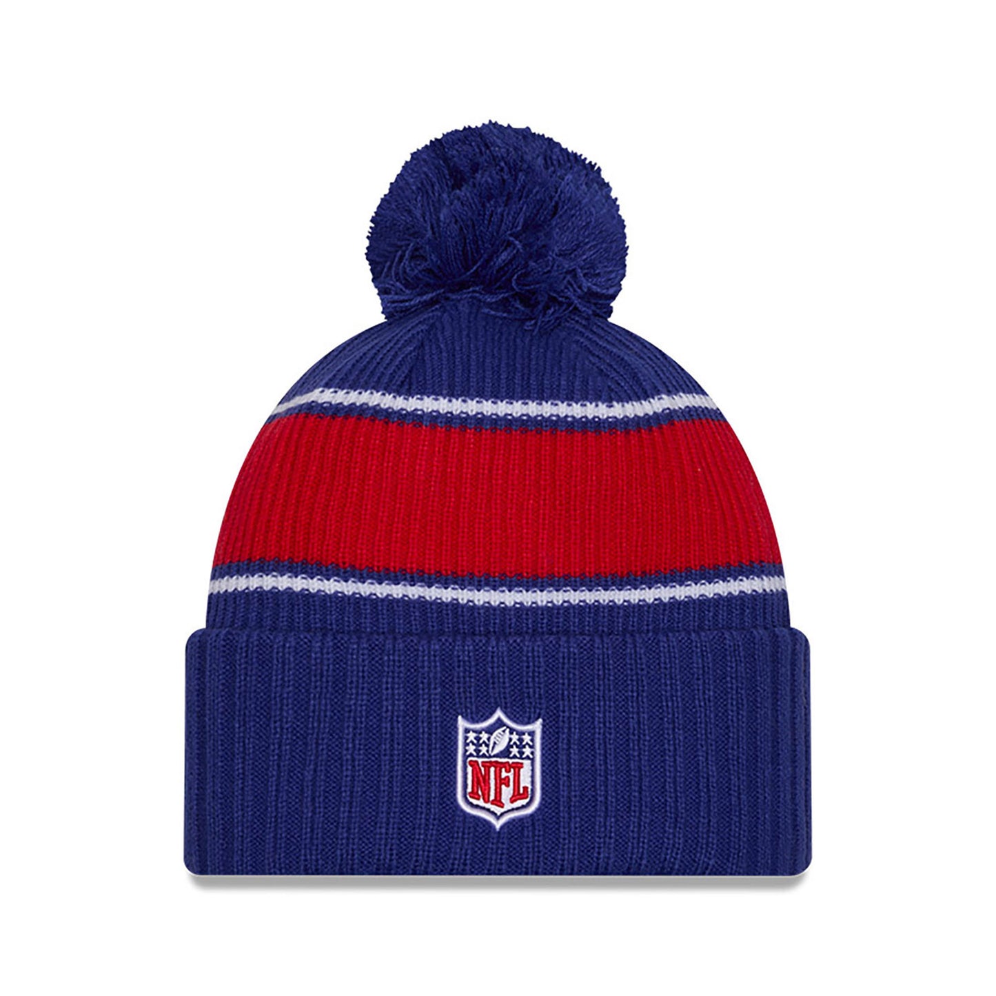 Buffalo Bills New Era 2024 NFL Sideline Blue Cuffed Pom Knit Hat