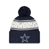 Dallas Cowboys New Era 2024 NFL Sideline Navy Cuffed Pom Knit Hat - Pro Jersey Sports