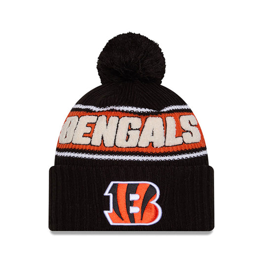 Cincinnati Bengals New Era 2024 NFL Sideline Black Cuffed Pom Knit Hat