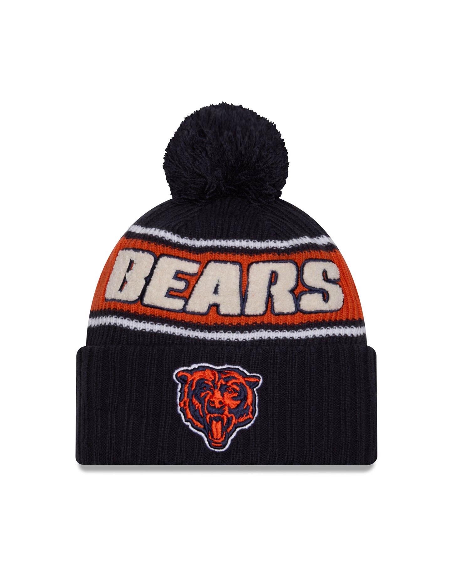 Chicago Bears New Era 2024 NFL Sideline Navy Cuffed Pom Knit Hat