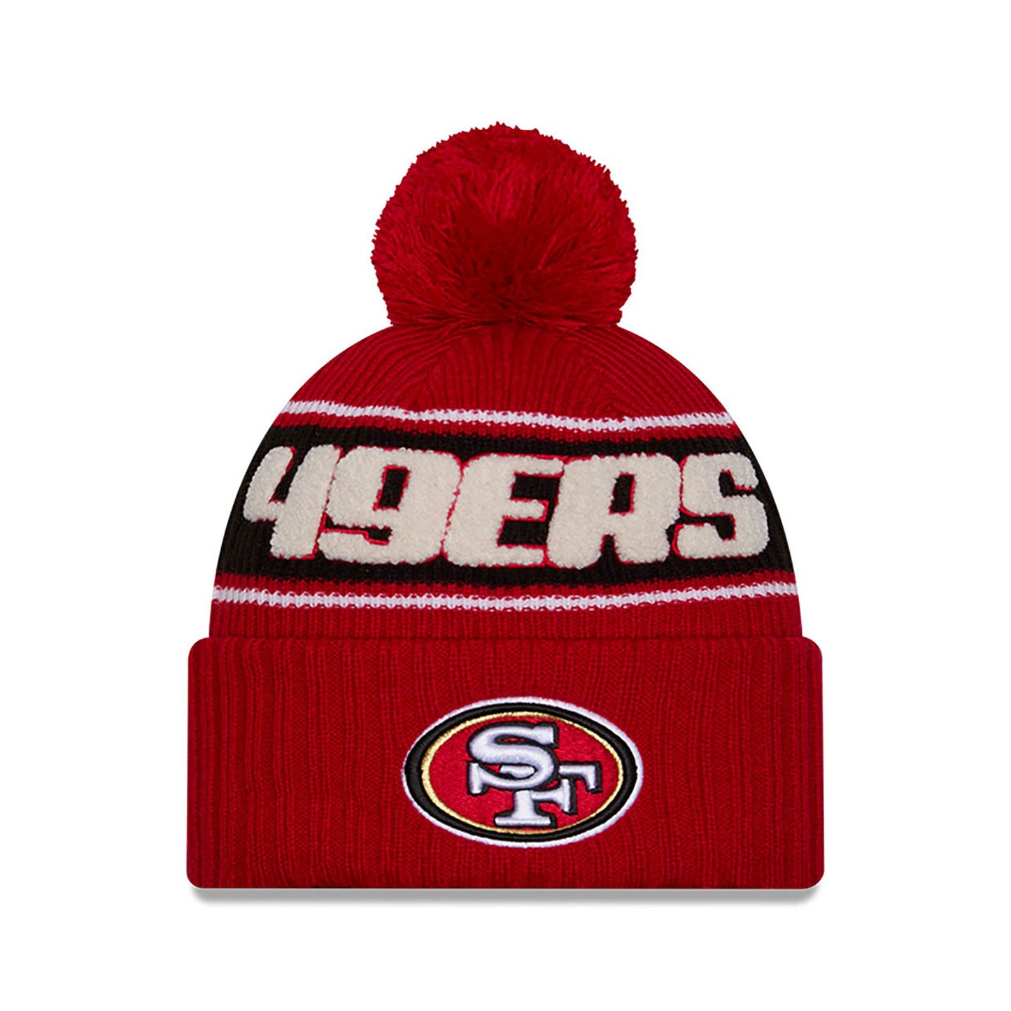 San Francisco 49ers New Era 2024 NFL Sideline Red Cuffed Pom Knit Hat