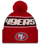 San Francisco 49ers New Era 2024 NFL Sideline Red Cuffed Pom Knit Hat - Pro Jersey Sports