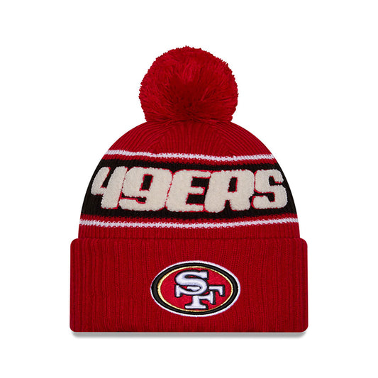 San Francisco 49ers New Era 2024 NFL Sideline Red Cuffed Pom Knit Hat