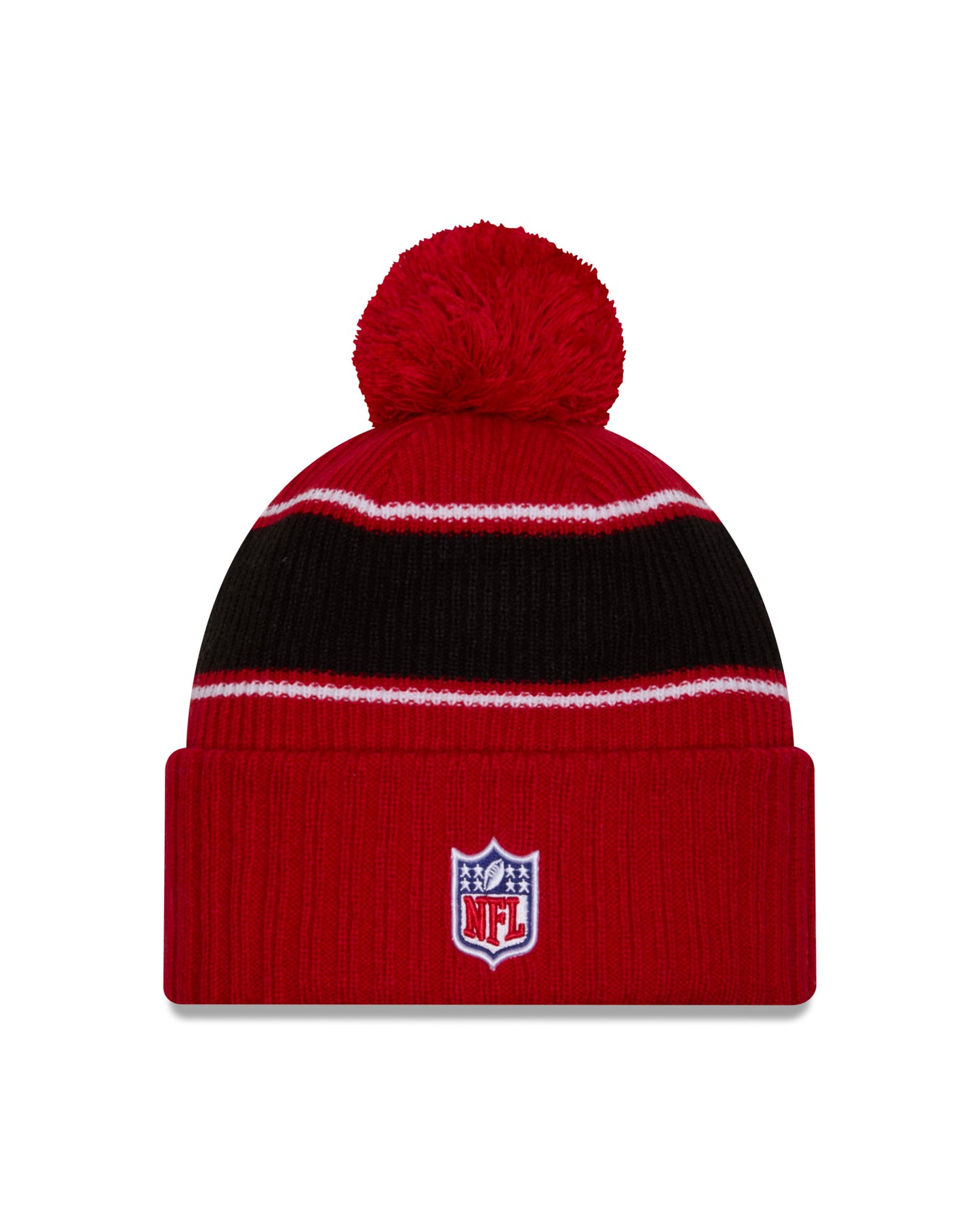 San Francisco 49ers New Era 2024 NFL Sideline Red Cuffed Pom Knit Hat