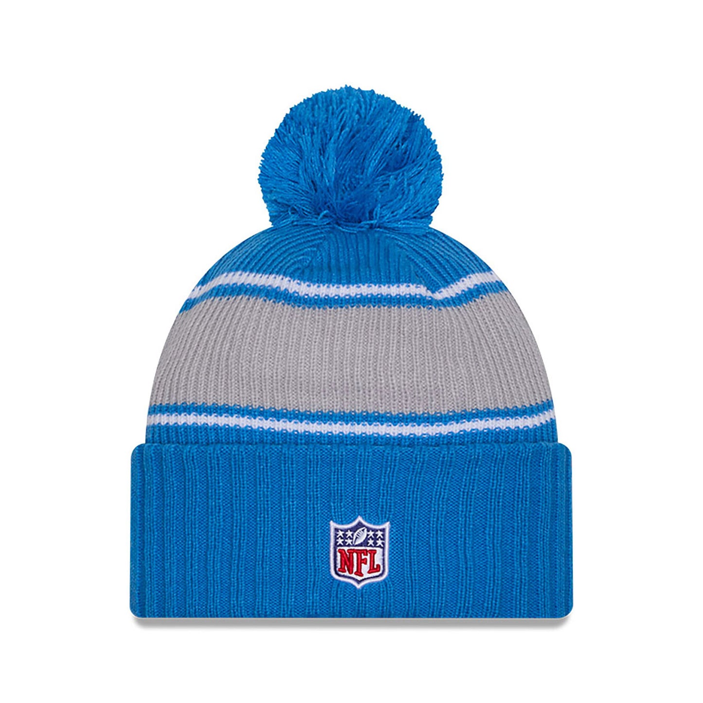 Detroit Lions New Era 2024 NFL Sideline Blue Cuffed Pom Knit Hat