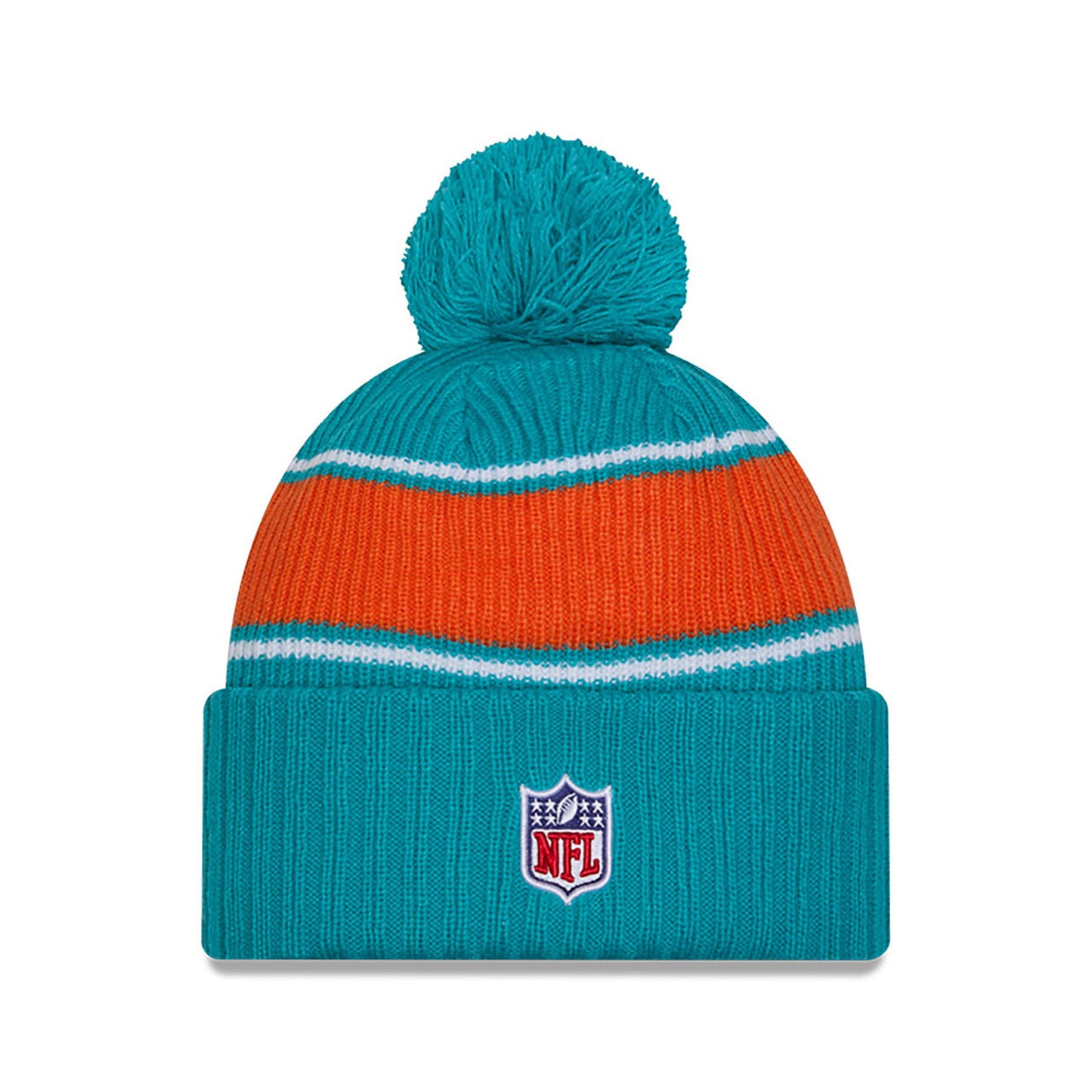 Miami Dolphins New Era 2024 NFL Sideline Aqua Cuffed Pom Knit Hat