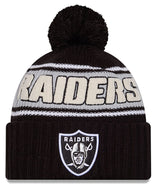 Las Vegas Raiders New Era 2024 NFL Sideline Black Cuffed Pom Knit Hat - Pro Jersey Sports