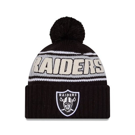 Las Vegas Raiders New Era 2024 NFL Sideline Black Cuffed Pom Knit Hat