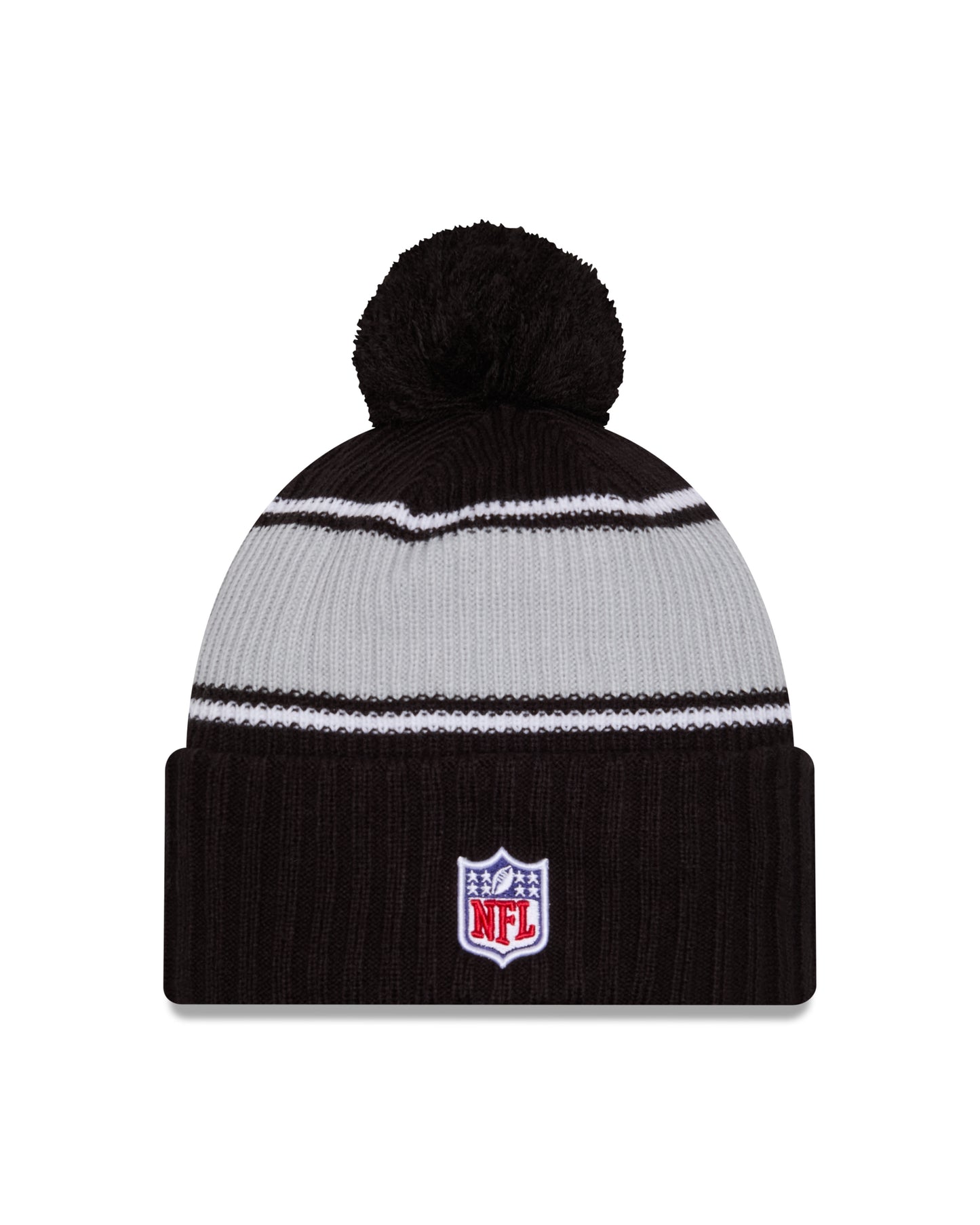 Las Vegas Raiders New Era 2024 NFL Sideline Black Cuffed Pom Knit Hat