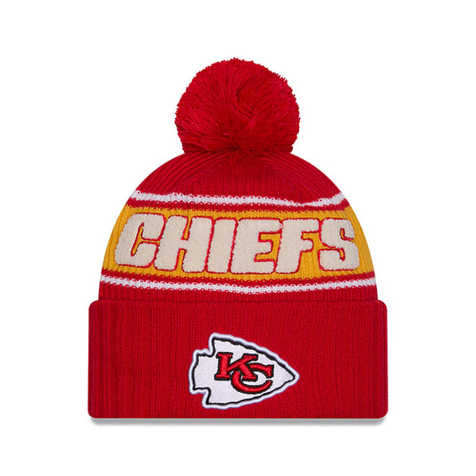 Kansas City Chiefs New Era 2024 NFL Sideline Red Cuffed Pom Knit Hat