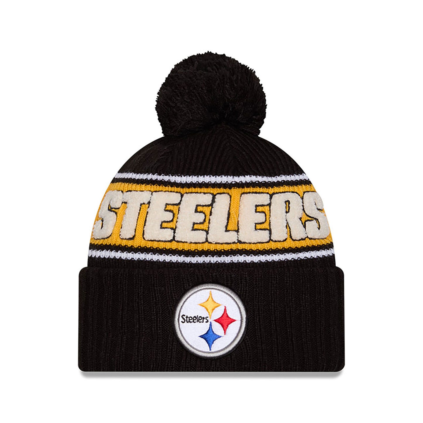 Pittsburgh Steelers New Era 2024 NFL Sideline Black Cuffed Pom Knit Hat