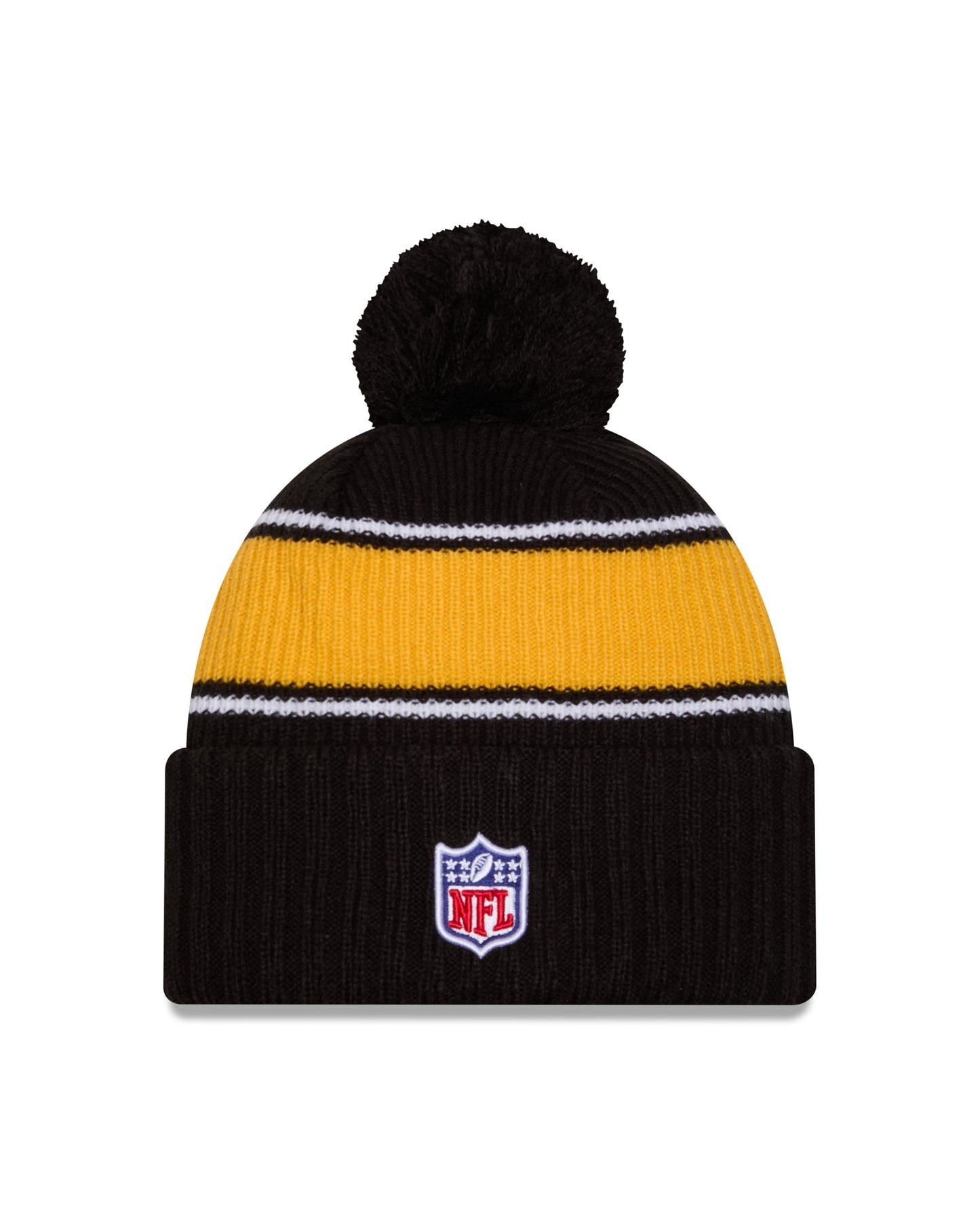 Pittsburgh Steelers New Era 2024 NFL Sideline Black Cuffed Pom Knit Hat