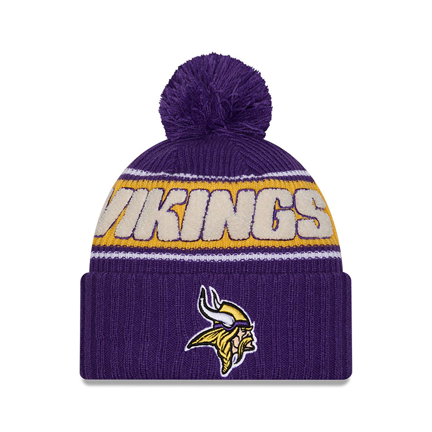 Minnesota Vikings New Era 2024 NFL Sideline Purple Cuffed Pom Knit Hat