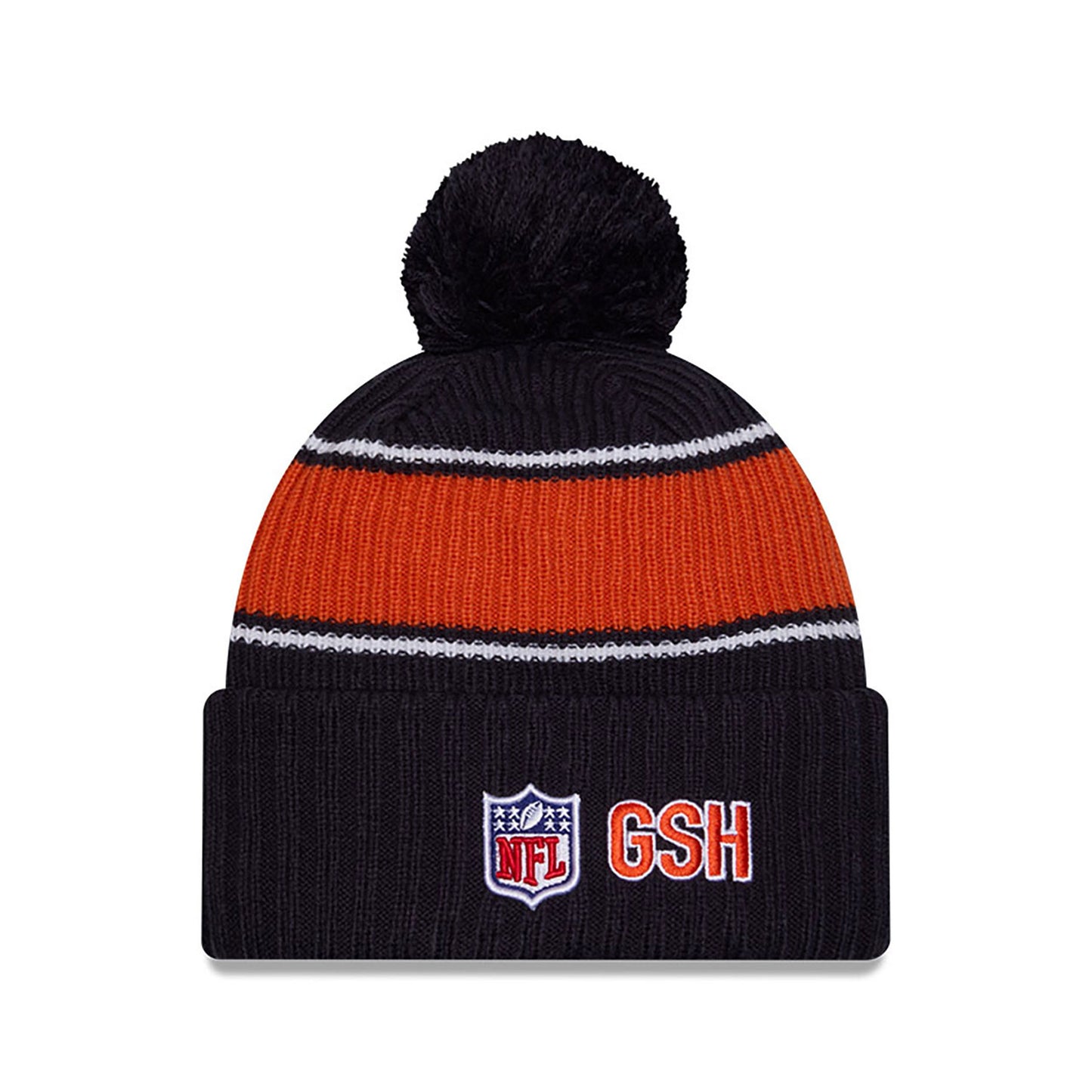 Chicago Bears New Era 2024 NFL Sideline Navy B Logo Cuffed Pom Knit Hat