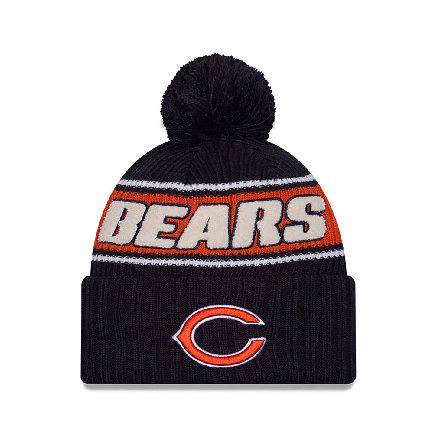 Chicago Bears New Era 2024 NFL Sideline Navy Alternate Logo Cuffed Pom Knit Hat