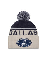 Dallas Cowboys New Era 2024 NFL Sideline Historic Stone/ Navy Cuffed Pom Knit Hat - Pro Jersey Sports
