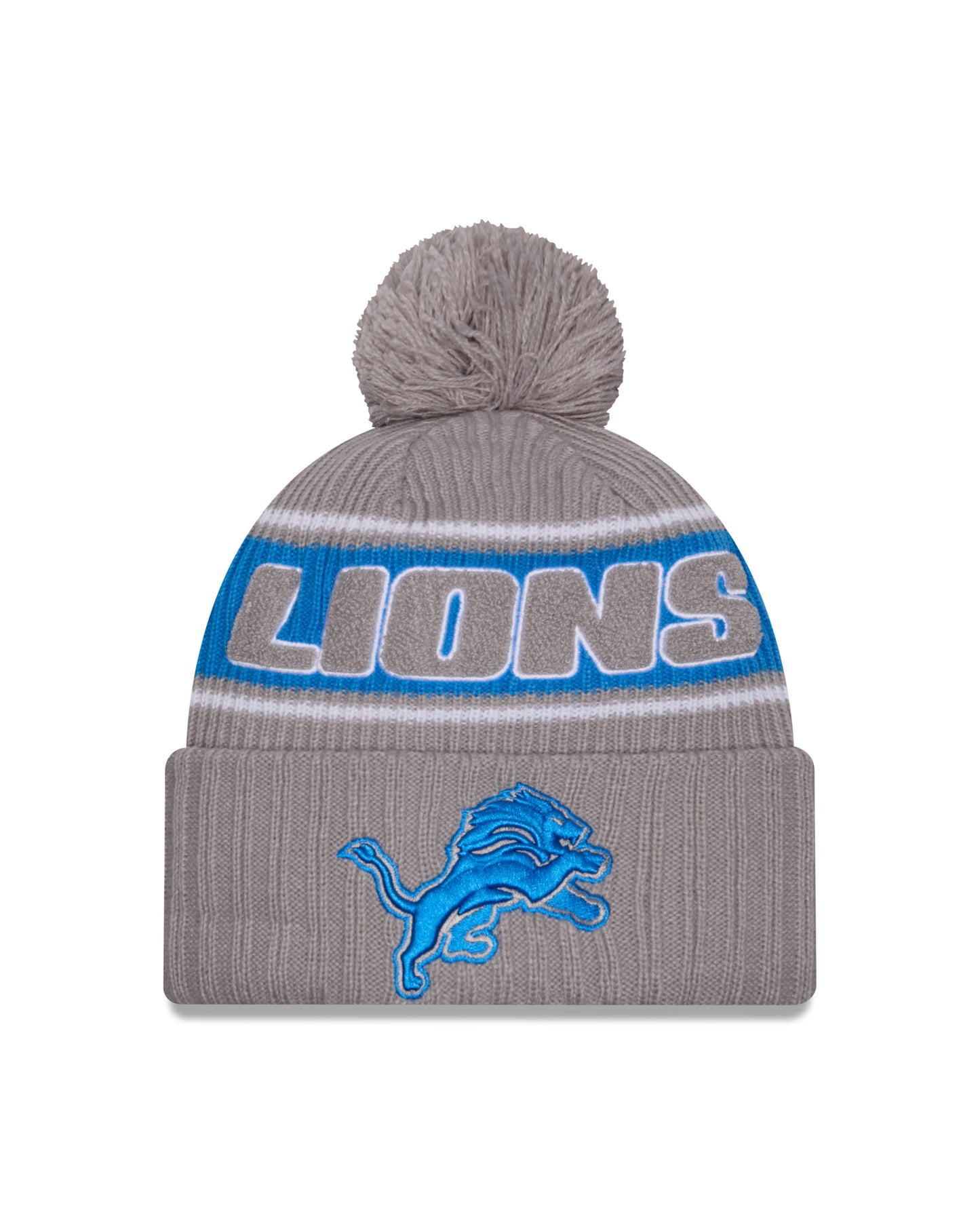 Detroit Lions New Era 2024 NFL Sideline Graphite Cuffed Pom Knit Hat