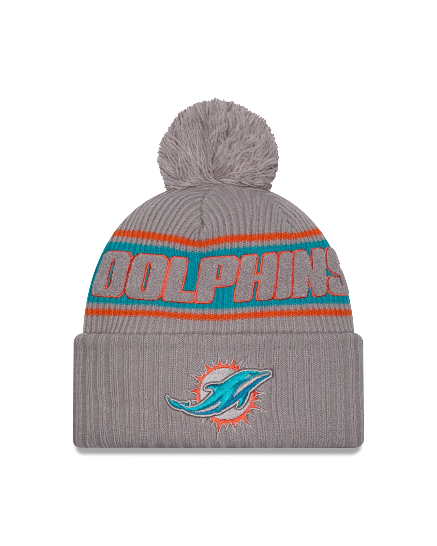 Miami Dolphins New Era 2024 NFL Sideline Graphite Cuffed Pom Knit Hat