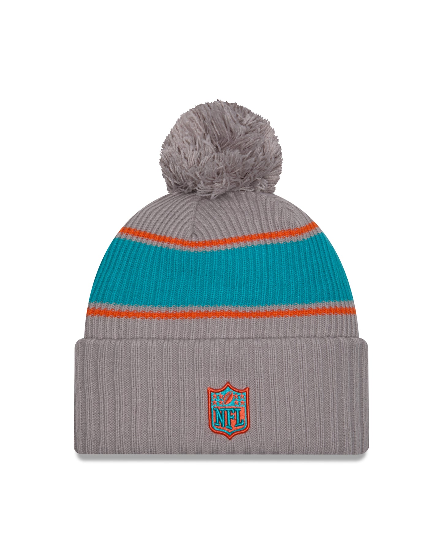 Miami Dolphins New Era 2024 NFL Sideline Graphite Cuffed Pom Knit Hat