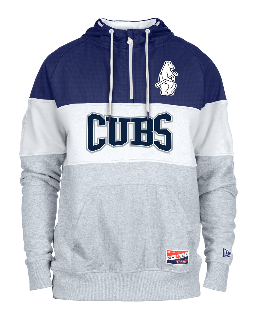 Mens Chicago Cubs Cooperstown New Era White/Blue/Gray Half Zip Hoodie