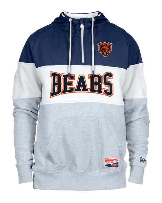 Mens Chicago Bears New Era White/Navy/Gray Half Zip Hoodie