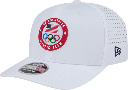 Team USA Olympics White Performance New Era 9SEVENTY Stretch Snap Adjustable Hat - Pro Jersey Sports