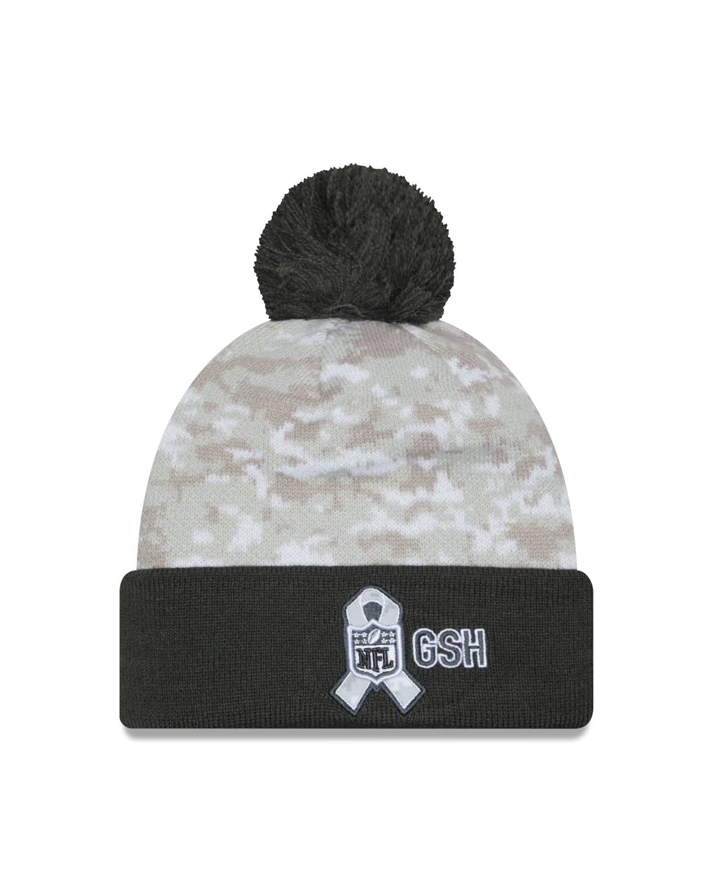 Chicago Bears New Era Arctic Camo/Gray 2024 NFL Sideline Primary Logo Salute To Service Cuffed Pom Knit Hat