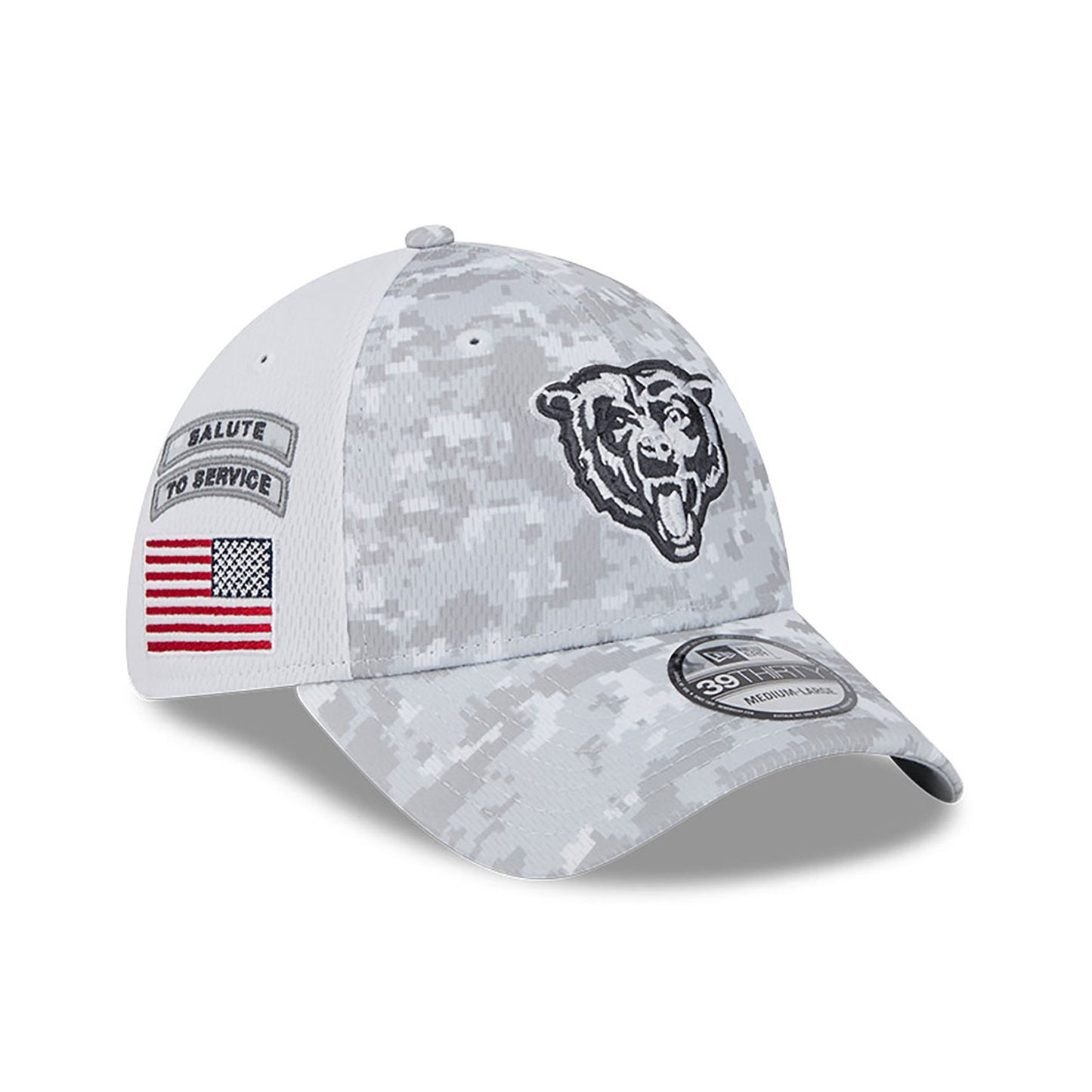 Chicago Bears New Era Arctic Camo/White 2024 Salute to Service Primary Logo 39THIRTY Flex Hat