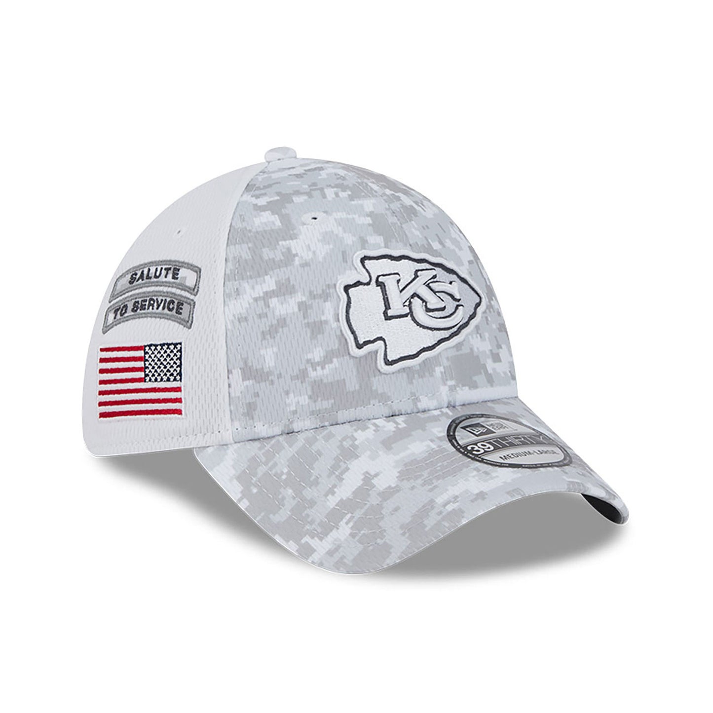 Kansas City Chiefs New Era Arctic Camo/White 2024 Salute to Service 39THIRTY Flex Hat