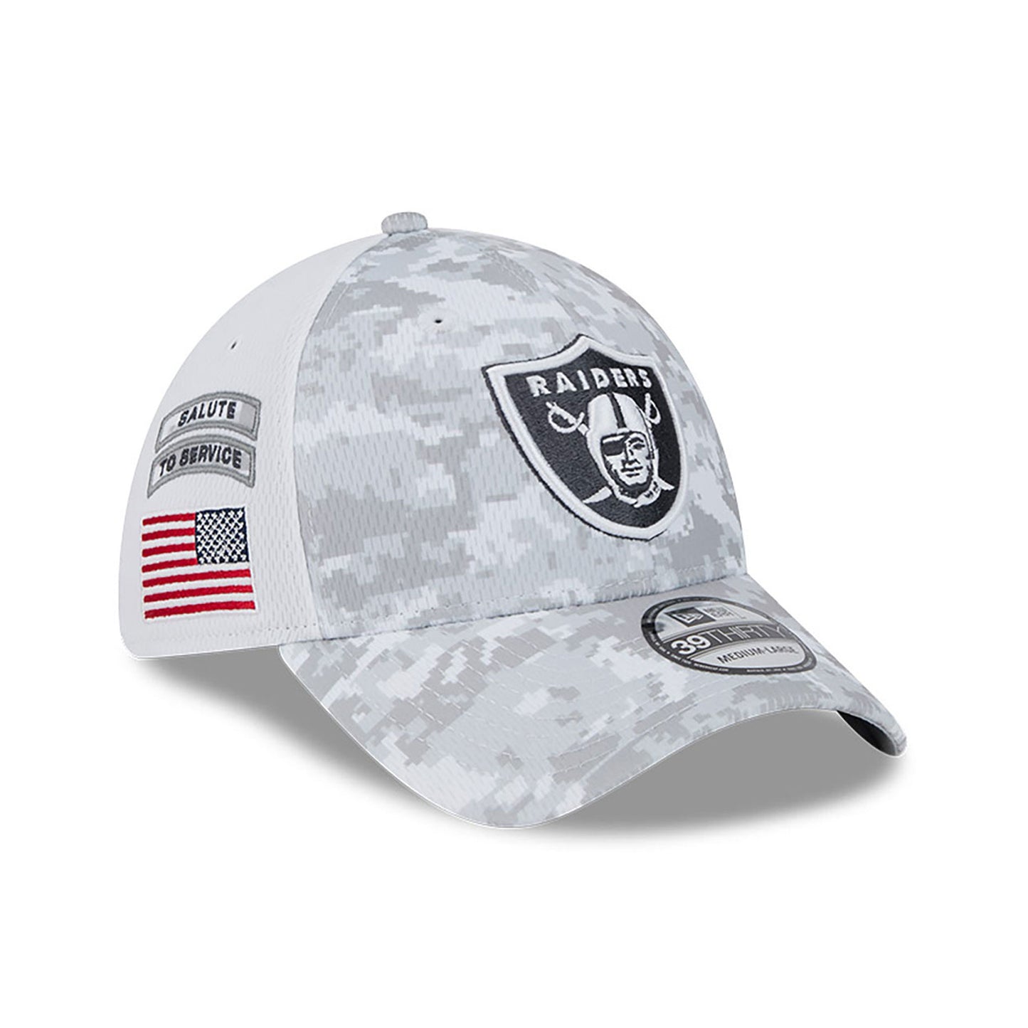 Las Vegas Raiders New Era Arctic Camo/White 2024 Salute to Service 39THIRTY Flex Hat