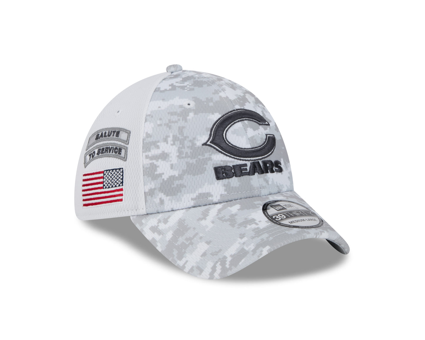 Chicago Bears New Era Arctic Camo/White 2024 Salute to Service Secondary Logo 39THIRTY Flex Hat