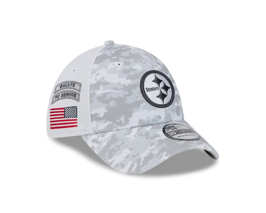 Pittsburgh Steelers New Era Arctic Camo/White 2024 Salute to Service 39THIRTY Flex Hat