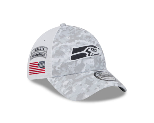 Seattle Seahawks New Era Arctic Camo/White 2024 Salute to Service 39THIRTY Flex Hat