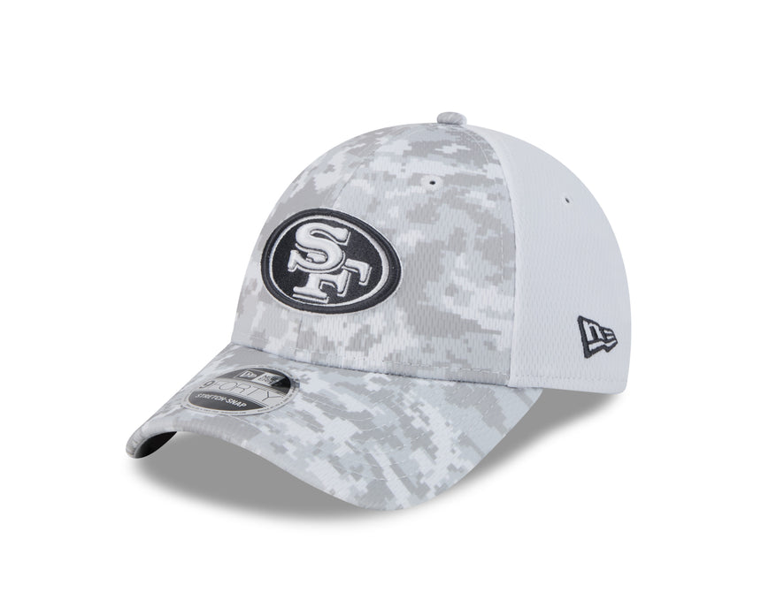 Men's San Francisco 49ers New Era White Arctic Camo 2024 NFL Salute To Service 9FORTY Adjustable Hat - Pro Jersey Sports